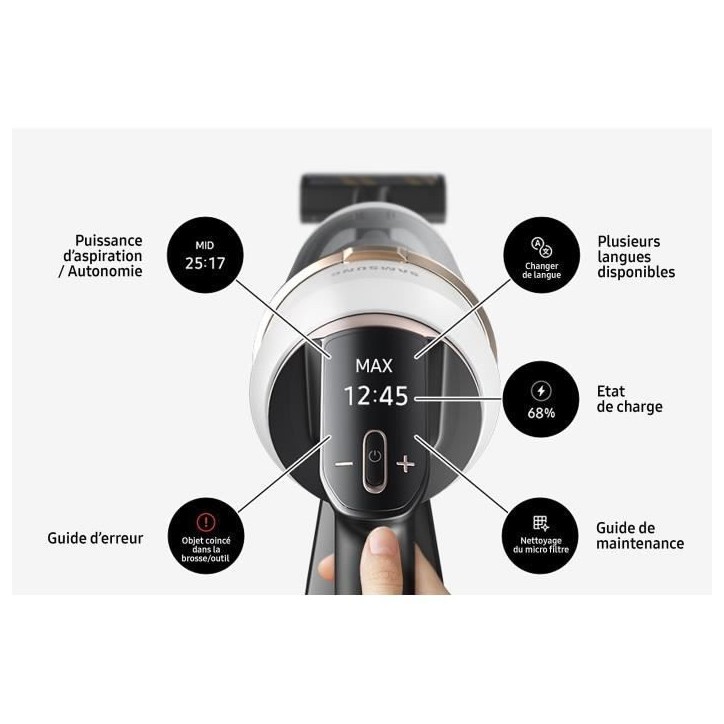 SAMSUNG Jet 85 Complete VS20C85G4TB - Aspirateur Balai sans fil - Puissance 210 AW - Autonomie 60 min - 3 brosses SAMSUNG Jet 85 Complete VS20C85G4TB - Aspirateur Balai sans fil - Puissance 210 AW - Autonomie 60 min - 3 brosses