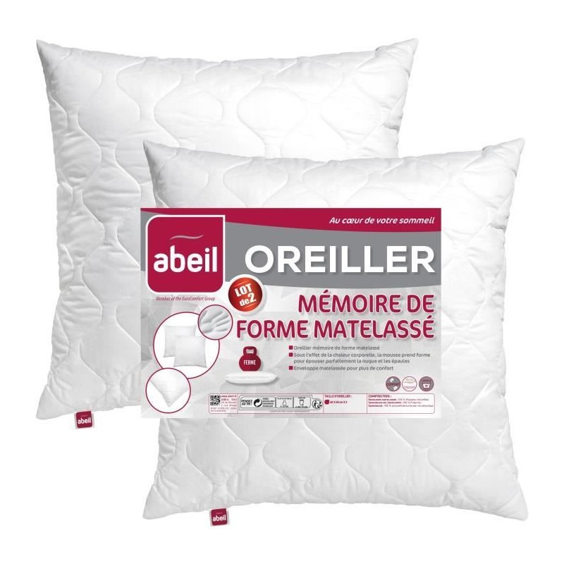 ABEIL Lot de 2 Oreillers a mémoire de forme matelassés- 60x60 cm - B ABEIL Lot de 2 Oreillers a mémoire de forme matelassés- 60x60 cm - B