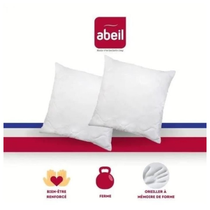 ABEIL Lot de 2 Oreillers a mémoire de forme matelassés- 60x60 cm - Blanc ABEIL Lot de 2 Oreillers a mémoire de forme matelassés- 60x60 cm - Blanc