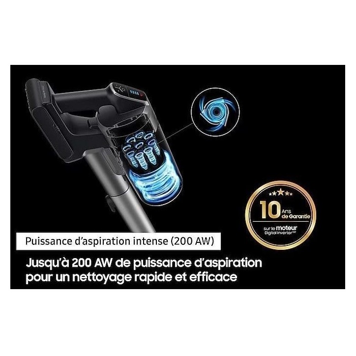 SAMSUNG Jet 75E Turbo VS20B75B1R4 - Aspirateur Balai - Puissance 200 AW - 60 minutes d'autonomie - Station de chargement 2-en-1 SAMSUNG Jet 75E Turbo VS20B75B1R4 - Aspirateur Balai - Puissance 200 AW - 60 minutes d'autonomie - Station de chargement 2-en-1