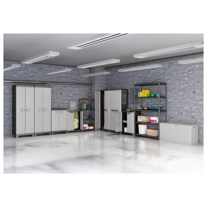 Armoire de rangement haute KETER LINEAR - Noir / Gris - 68 x 39 x 173 cm - 3 étageres réglables - Cadenassable Armoire de rangement haute KETER LINEAR - Noir / Gris - 68 x 39 x 173 cm - 3 étageres réglables - Cadenassable
