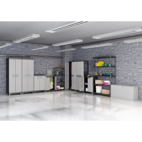 KETER Armoire de rangement utilitaire Linear - 68 x 39 x 173 cm - Noir et gris