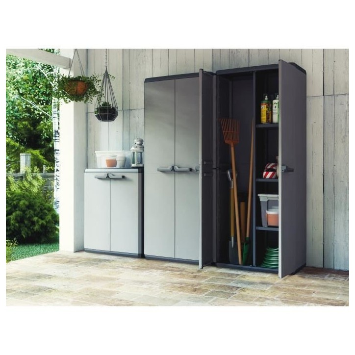 Armoire de rangement - KETER - Più - 3 tablettes réglables - Gris / Noir Armoire de rangement - KETER - Più - 3 tablettes réglables - Gris / Noir