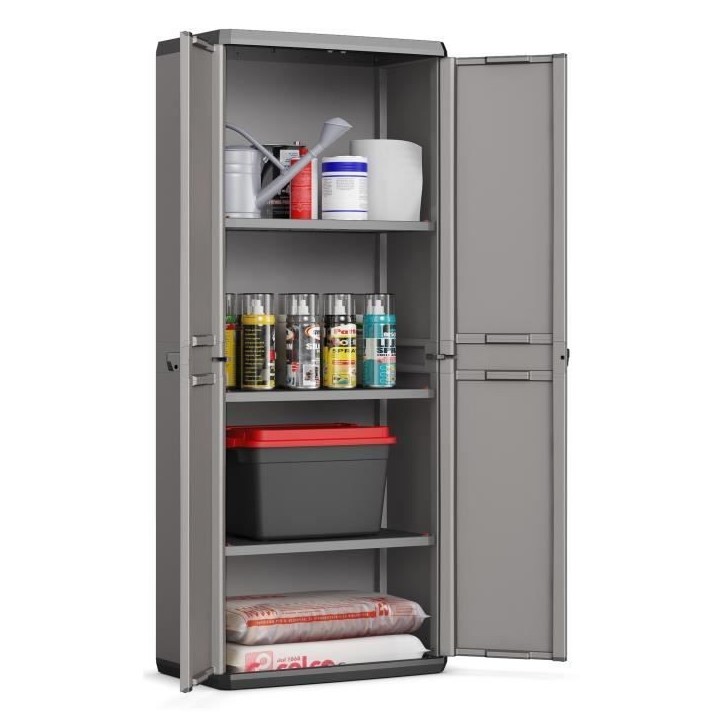 Armoire de rangement - KETER - Più - 3 tablettes réglables - Gris / Noir Armoire de rangement - KETER - Più - 3 tablettes réglables - Gris / Noir