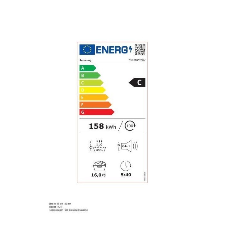 Seche-linge pompe a chaleur SAMSUNG DV16T8520BV - 16 kg - Digital Inverter - L84,4cm - Optimal Dry - Noir Seche-linge pompe a chaleur SAMSUNG DV16T8520BV - 16 kg - Digital Inverter - L84,4cm - Optimal Dry - Noir