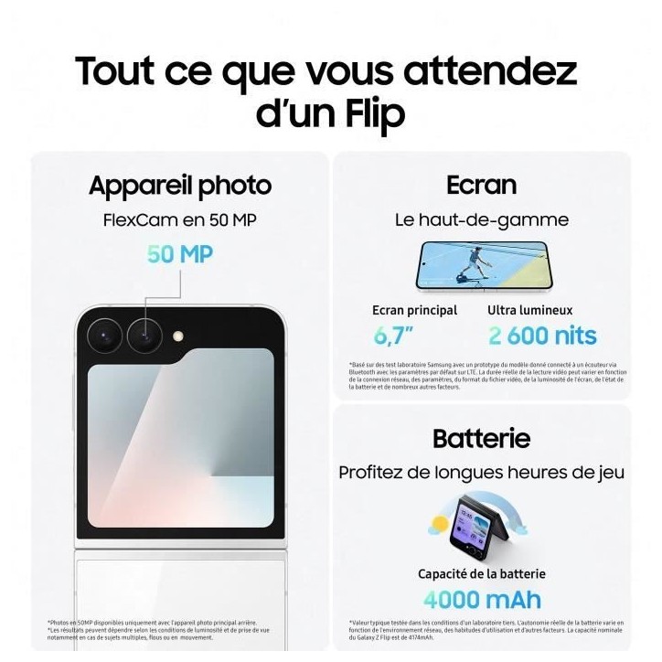Samsung Galaxy Z Flip7 FE 5G Smartphone 128 Go Noir
