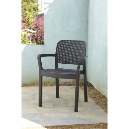 Lot de 6 fauteuils de jardin - Allibert by KETER - SAMANNA - En résine - Coloris : gris graphite - Empilable