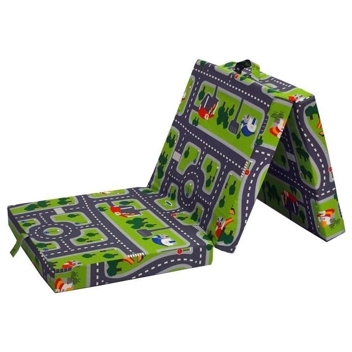 Chauffeuse pliante - SAMBA - Vert - Multi-position - Motif circuit voiture - 190 x 70 x 9 cm Chauffeuse pliante - SAMBA - Vert - Multi-position - Motif circuit voiture - 190 x 70 x 9 cm