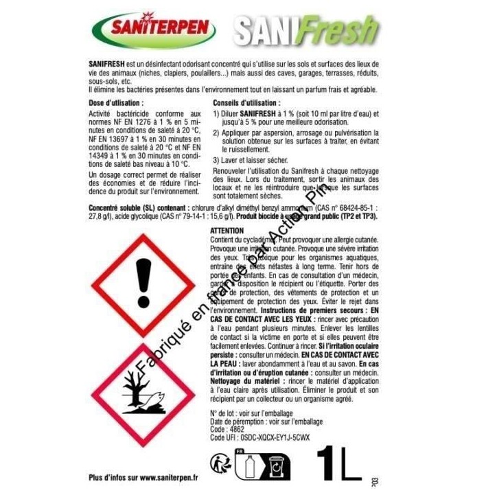 SANITERPEN SANIfresh - Désinfectant odorisant concentré pour les sols et surface SANITERPEN SANIfresh - Désinfectant odorisant concentré pour les sols et surface