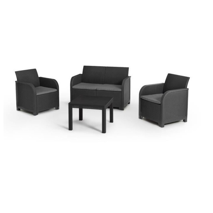 Salon de jardin en résine – Allibert by KETER - 4 personnes – SAN REMO – Gris graphite