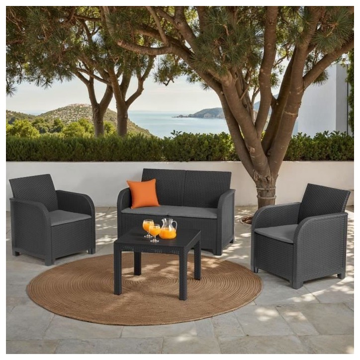 Salon de jardin en résine – Allibert by KETER - 4 personnes – SAN REMO – Gris graphite