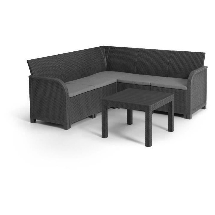 Salon de jardin - résine aspect rotin tressé- Allibert by KETER - 5 personnes - SanRemo - Gris graphite