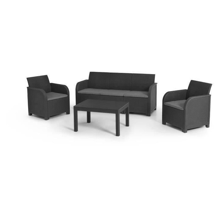 Salon de jardin - en résine imitation rotin tressé - Allibert by KETER - 5 personnes - SanRemo - Gris graphite