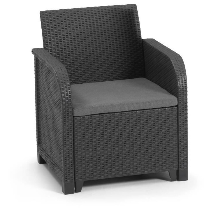 Salon de jardin - en résine imitation rotin tressé - Allibert by KETER - 5 personnes - SanRemo - Gris graphite