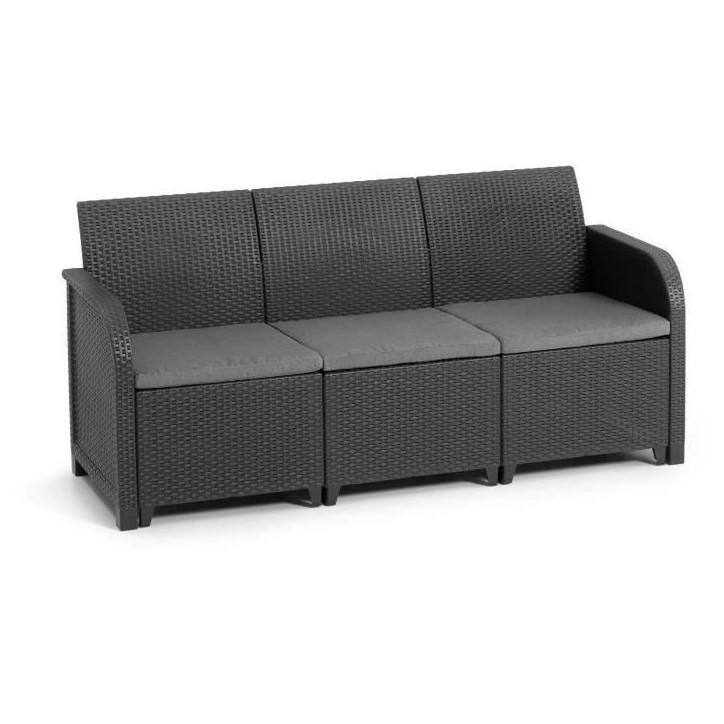 Salon de jardin - en résine imitation rotin tressé - Allibert by KETER - 5 personnes - SanRemo - Gris graphite
