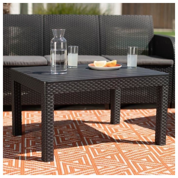 Salon de jardin - en résine imitation rotin tressé - Allibert by KETER - 5 personnes - SanRemo - Gris graphite