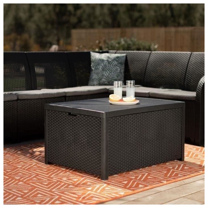 Salon de jardin en imitation résine tressée ALLIBERT avec table basse range-coussins - 6 personnes - SanRemo - Gris graphite Salon de jardin en imitation résine tressée ALLIBERT avec table basse range-coussins - 6 personnes - SanRemo - Gris graphite