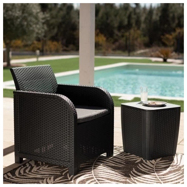 Fauteuil de jardin avec coussin - en résine - Allibert by KETER - SanRemo - Gris graphite