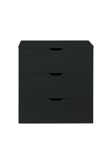 Commode BASIX - 3 tiroirs - Mélaminé Noir mat - L 78 x P 40 x H 80 cm - Noir mat