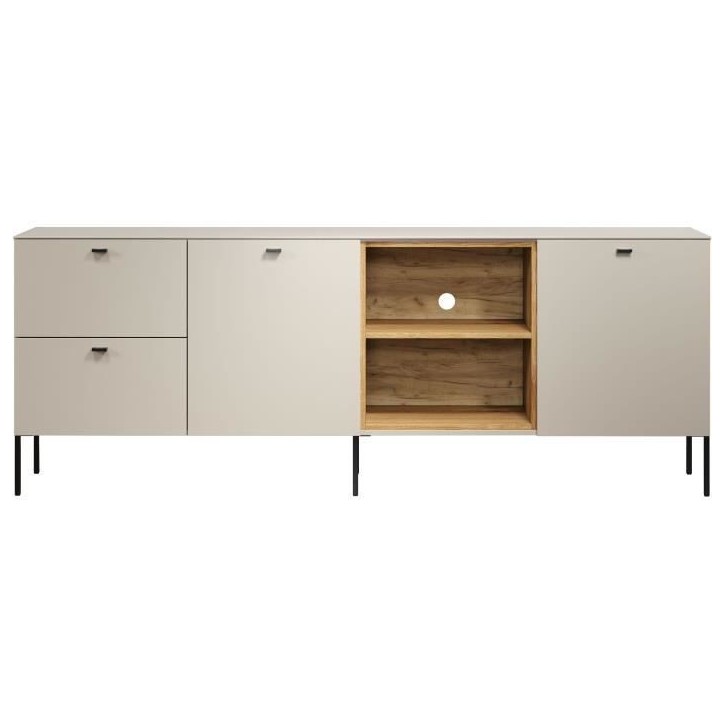 Meuble TV SAO PAULO - Cachemire / Chene blond - 2 portes, 2 niches, 2 tiroirs - 110 x 68 x 45 cm - TRENDTEAM Meuble TV SAO PAULO - Cachemire / Chene blond - 2 portes, 2 niches, 2 tiroirs - 110 x 68 x 45 cm - TRENDTEAM