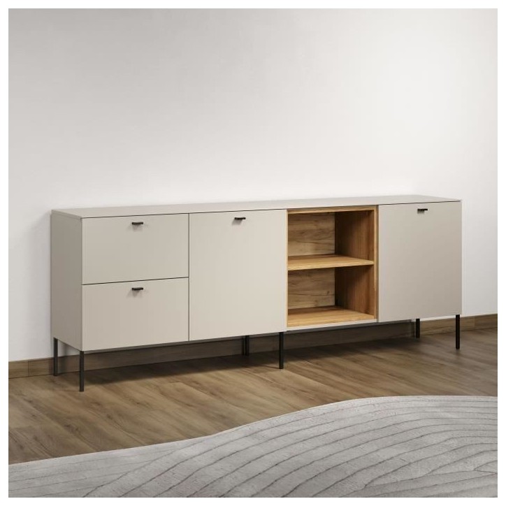 Meuble TV SAO PAULO - Cachemire / Chene blond - 2 portes, 2 niches, 2 tiroirs - 110 x 68 x 45 cm - TRENDTEAM Meuble TV SAO PAULO - Cachemire / Chene blond - 2 portes, 2 niches, 2 tiroirs - 110 x 68 x 45 cm - TRENDTEAM