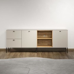 Meuble TV SAO PAULO - Cachemire / Chene blond - 2 portes, 2 niches, 2