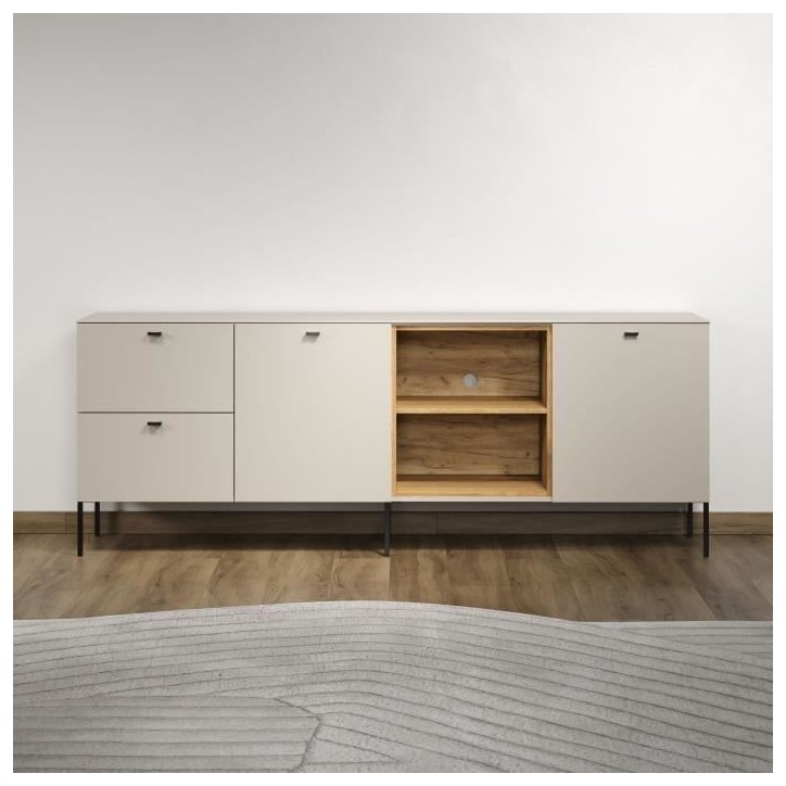 Meuble TV SAO PAULO - Cachemire / Chene blond - 2 portes, 2 niches, 2 tiroirs - 110 x 68 x 45 cm - TRENDTEAM Meuble TV SAO PAULO - Cachemire / Chene blond - 2 portes, 2 niches, 2 tiroirs - 110 x 68 x 45 cm - TRENDTEAM
