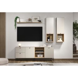 Meuble TV SAO PAULO - Cachemire / Chene blond - 2 portes, 2 niches, 2
