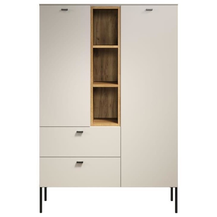 Buffet haut - SAO PAULO - Cachemire / Chene blond - 2 portes, 3 niches, 2 tiroirs - 93 x 42 x 140 cm - TRENDTEAM