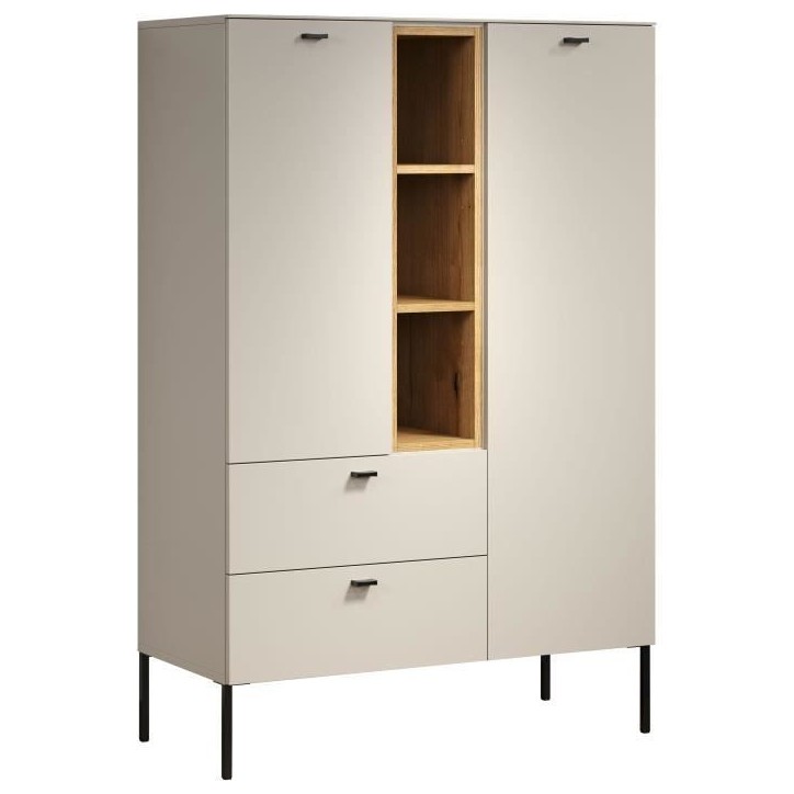 Buffet haut - SAO PAULO - Cachemire / Chene blond - 2 portes, 3 niches, 2 tiroirs - 93 x 42 x 140 cm - TRENDTEAM