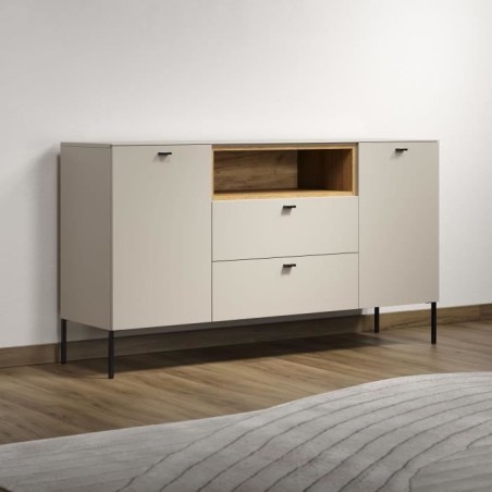 Buffet - SAO PAULO - Cachemire / Chene blond - 2 portes, 1 niche, 2 tiroirs - 154 x 42 x 85 cm - TRENDTEAM