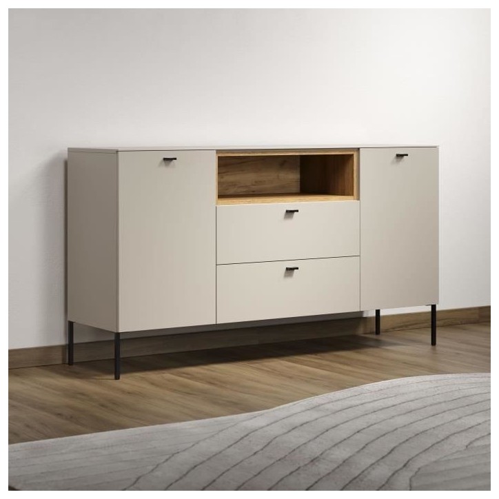 Buffet - SAO PAULO - Cachemire / Chene blond - 2 portes, 1 niche, 2 tiroirs - 154 x 42 x 85 cm - TRENDTEAM Buffet - SAO PAULO - Cachemire / Chene blond - 2 portes, 1 niche, 2 tiroirs - 154 x 42 x 85 cm - TRENDTEAM