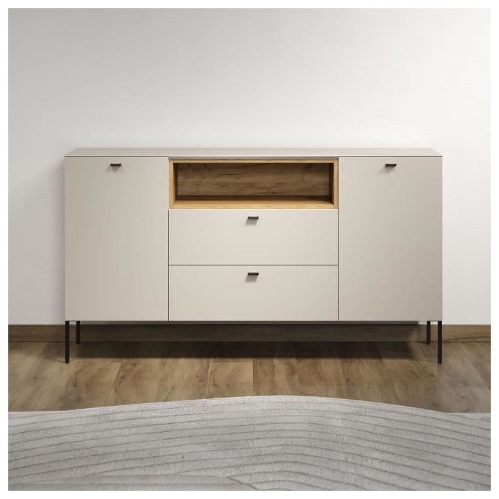 Buffet - SAO PAULO - Cachemire / Chene blond - 2 portes, 1 niche, 2 tiroirs - 154 x 42 x 85 cm - TRENDTEAM Buffet - SAO PAULO - Cachemire / Chene blond - 2 portes, 1 niche, 2 tiroirs - 154 x 42 x 85 cm - TRENDTEAM