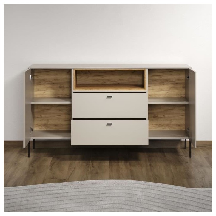 Buffet - SAO PAULO - Cachemire / Chene blond - 2 portes, 1 niche, 2 tiroirs - 154 x 42 x 85 cm - TRENDTEAM Buffet - SAO PAULO - Cachemire / Chene blond - 2 portes, 1 niche, 2 tiroirs - 154 x 42 x 85 cm - TRENDTEAM