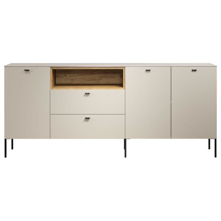 Buffet - SAO PAULO - Cachemire / Chene blond - 3 portes, 1 niche, 2 tiroirs - 197 x 42 x 85 cm - TRENDTEAM