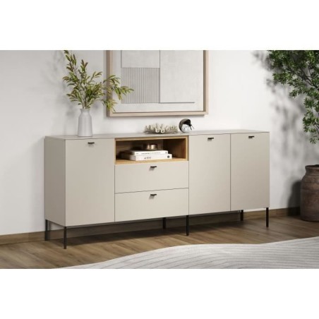 Buffet - SAO PAULO - Cachemire / Chene blond - 3 portes, 1 niche, 2 tiroirs - 197 x 42 x 85 cm - TRENDTEAM