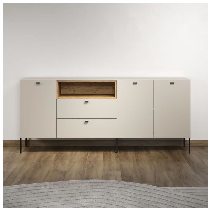 Buffet - SAO PAULO - Cachemire / Chene blond - 3 portes, 1 niche, 2 tiroirs - 197 x 42 x 85 cm - TRENDTEAM