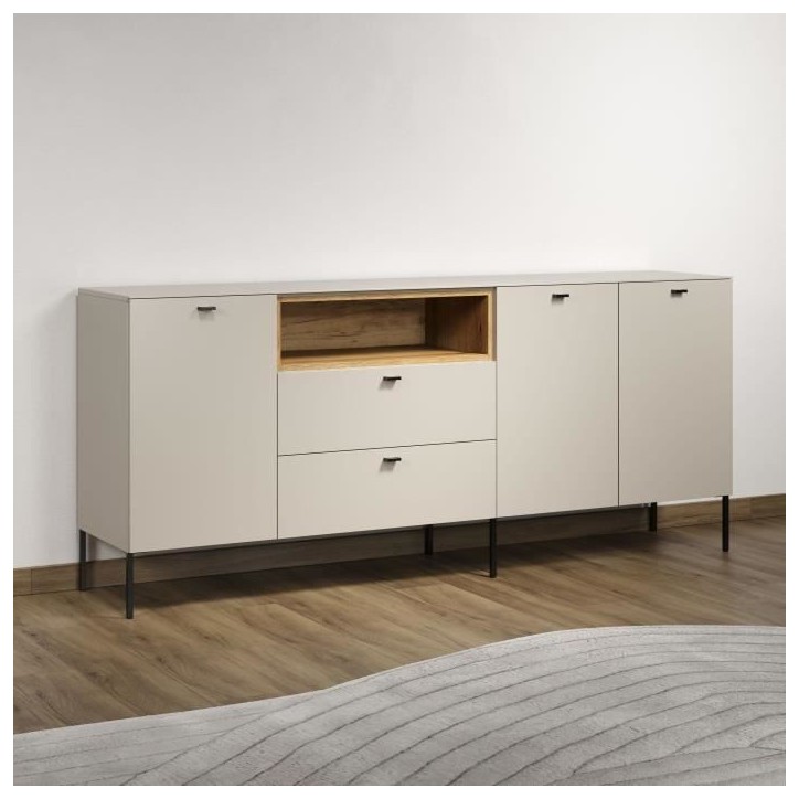 Buffet - SAO PAULO - Cachemire / Chene blond - 3 portes, 1 niche, 2 tiroirs - 197 x 42 x 85 cm - TRENDTEAM
