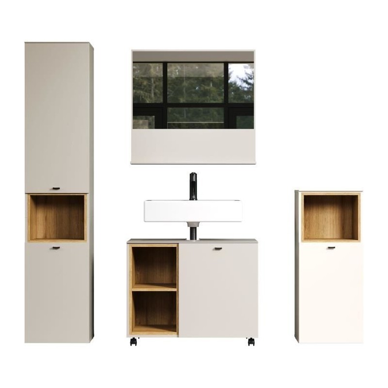 Salle de bain complete - Coloris Cachemire - L180 x H186 x P42 cm - Co Salle de bain complete - Coloris Cachemire - L180 x H186 x P42 cm - Co