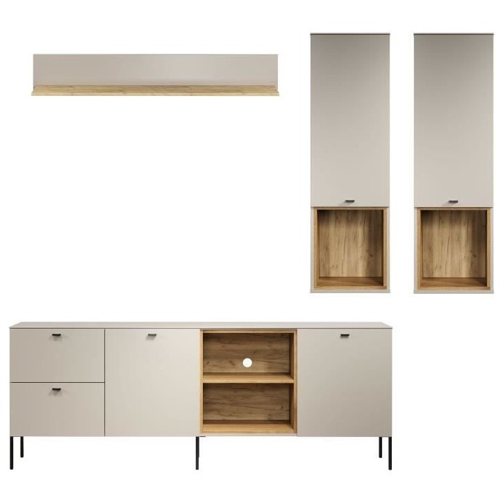 Composition TV - SAO PAULO - Cachemire / Chene blond - 4 éléments - Portes + tiroirs - 250 x 40 x 215 cm - TRENDTEAM