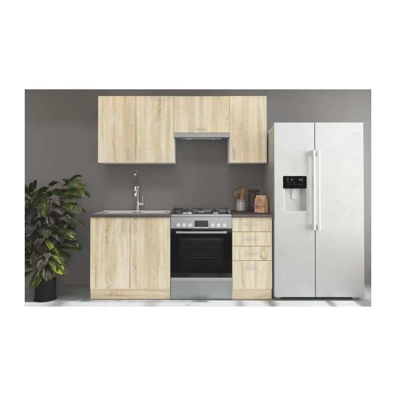 SARA Cuisine complete modulable - 5 éléments - Décor chene sonoma - SARA Cuisine complete modulable - 5 éléments - Décor chene sonoma -