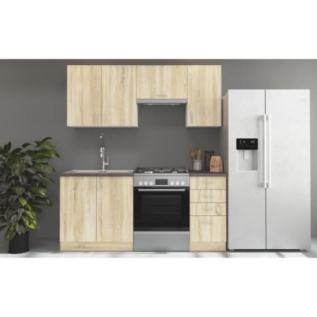 SARA Cuisine complete modulable - 5 éléments - Décor chene sonoma -