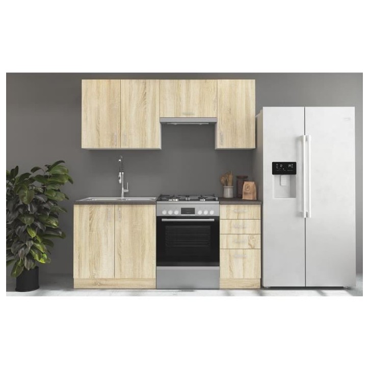 SARA Cuisine complete modulable - 5 éléments - Décor chene sonoma - L 180 cm - Plan de travail non inclus SARA Cuisine complete modulable - 5 éléments - Décor chene sonoma - L 180 cm - Plan de travail non inclus