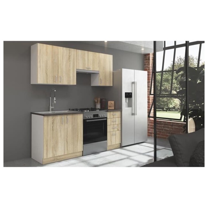 SARA Cuisine complete modulable - 5 éléments - Décor chene sonoma - L 180 cm - Plan de travail non inclus SARA Cuisine complete modulable - 5 éléments - Décor chene sonoma - L 180 cm - Plan de travail non inclus
