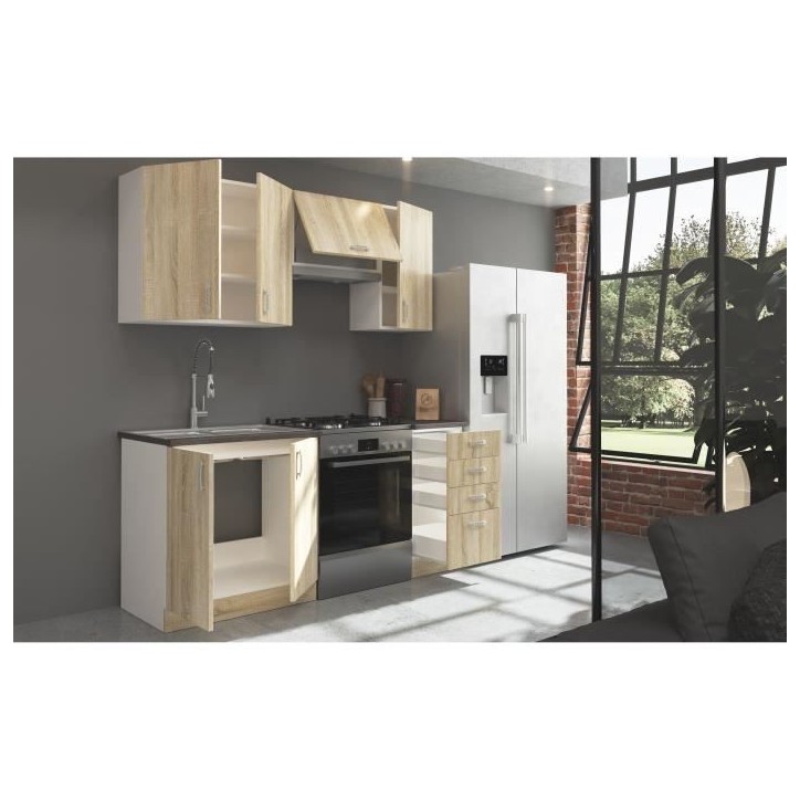 SARA Cuisine complete modulable - 5 éléments - Décor chene sonoma - L 180 cm - Plan de travail non inclus SARA Cuisine complete modulable - 5 éléments - Décor chene sonoma - L 180 cm - Plan de travail non inclus