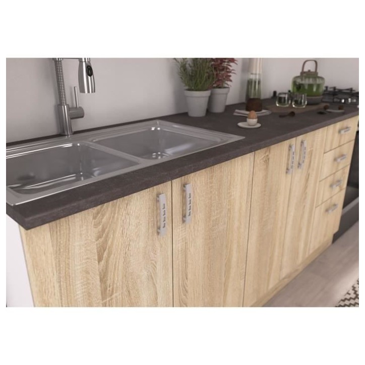 SARA Cuisine complete modulable - 5 éléments - Décor chene sonoma - L 180 cm - Plan de travail non inclus SARA Cuisine complete modulable - 5 éléments - Décor chene sonoma - L 180 cm - Plan de travail non inclus