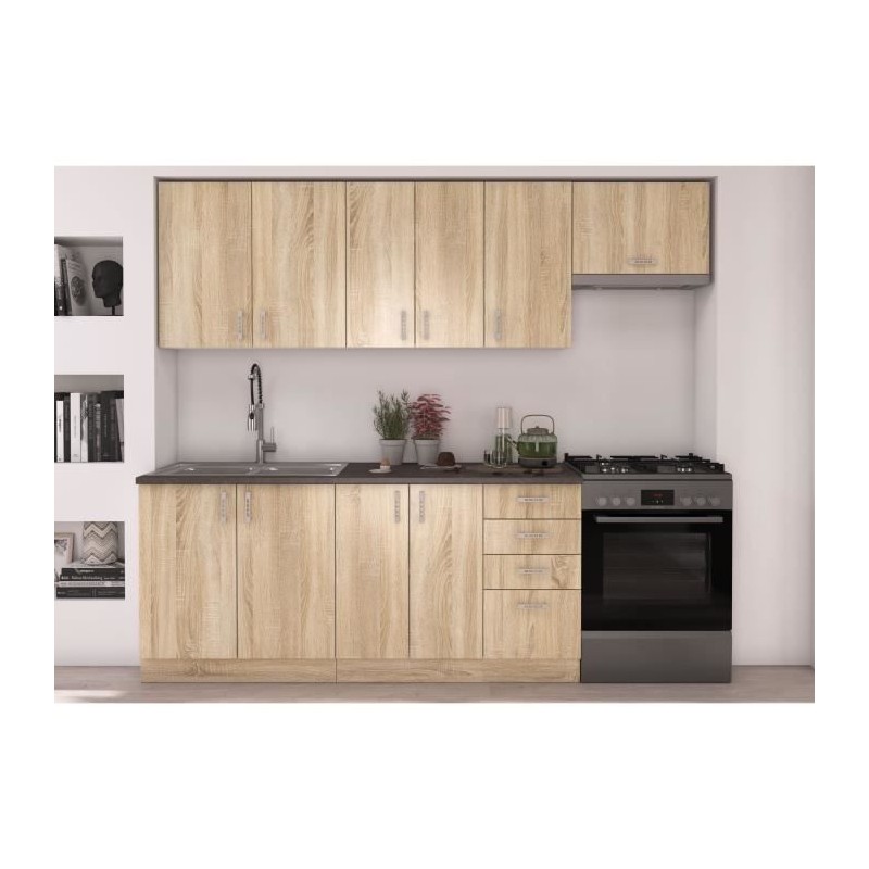 SARA Cuisine complete modulable - 7 éléments - Décor chene sonoma - SARA Cuisine complete modulable - 7 éléments - Décor chene sonoma -