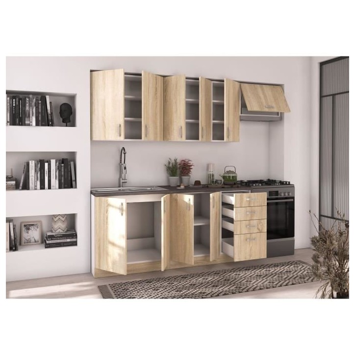 SARA Cuisine complete modulable - 7 éléments - Décor chene sonoma - L 240 cm - Plan de travail non inclus SARA Cuisine complete modulable - 7 éléments - Décor chene sonoma - L 240 cm - Plan de travail non inclus