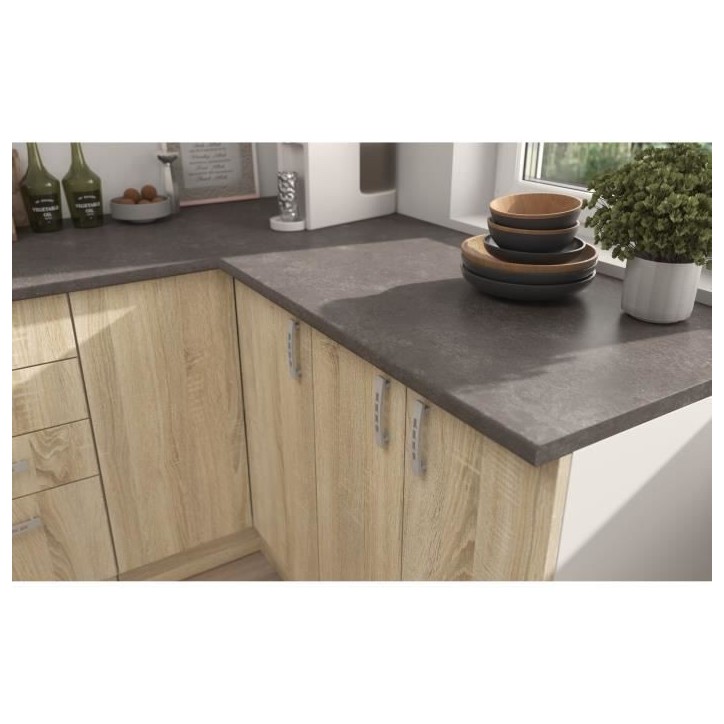SARA Cuisine complete modulable - Angle réversible - 7 éléments - Décor chene sonoma - L270 x L148 cm - Plan de travail non SARA Cuisine complete modulable - Angle réversible - 7 éléments - Décor chene sonoma - L270 x L148 cm - Plan de travail non