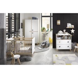 Chambre bébé duo OSLO - Lit 120x60 + Commode a langer 2 tiroirs gout